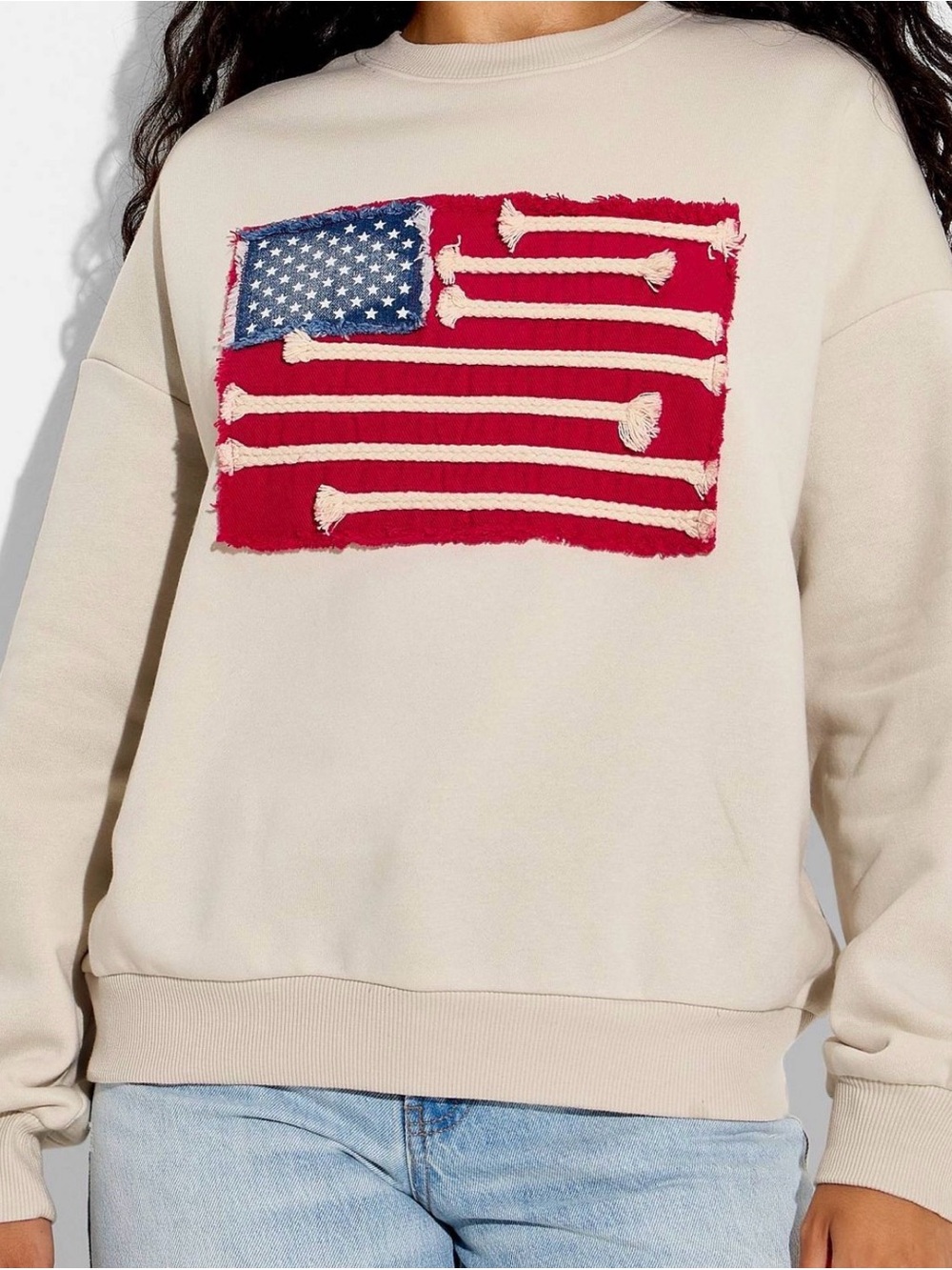 Target Cream Crewneck Sweatshirt with Red & Blue Flag Appliqué